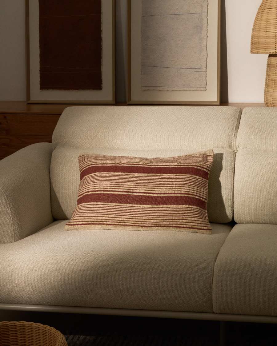 Uciel terracotta and beige jute-embroidered cotton cushion cover 40 x 60 cm