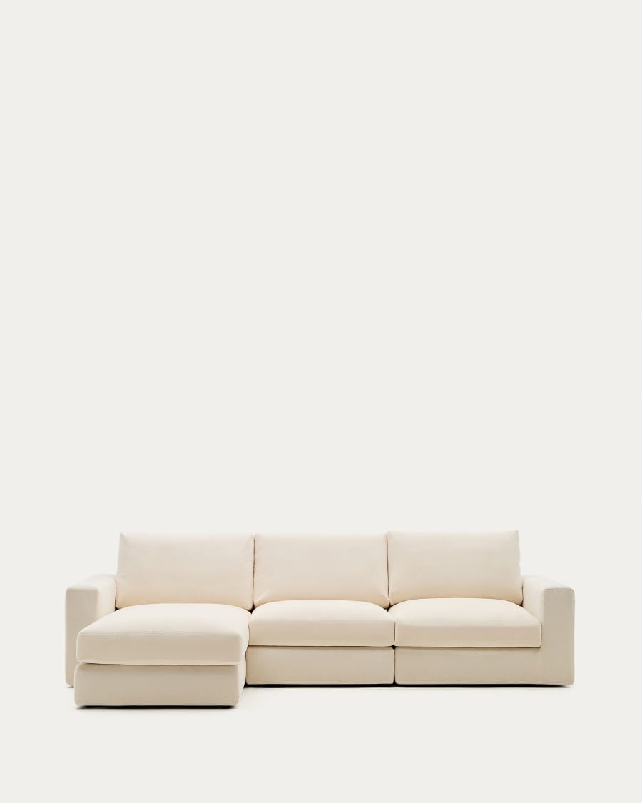 Modulares Sofa Alea für 4 Personen mit abnehmbarem Bezug aus Chenille mit Chaiselongue links in Ecru, 310 cm