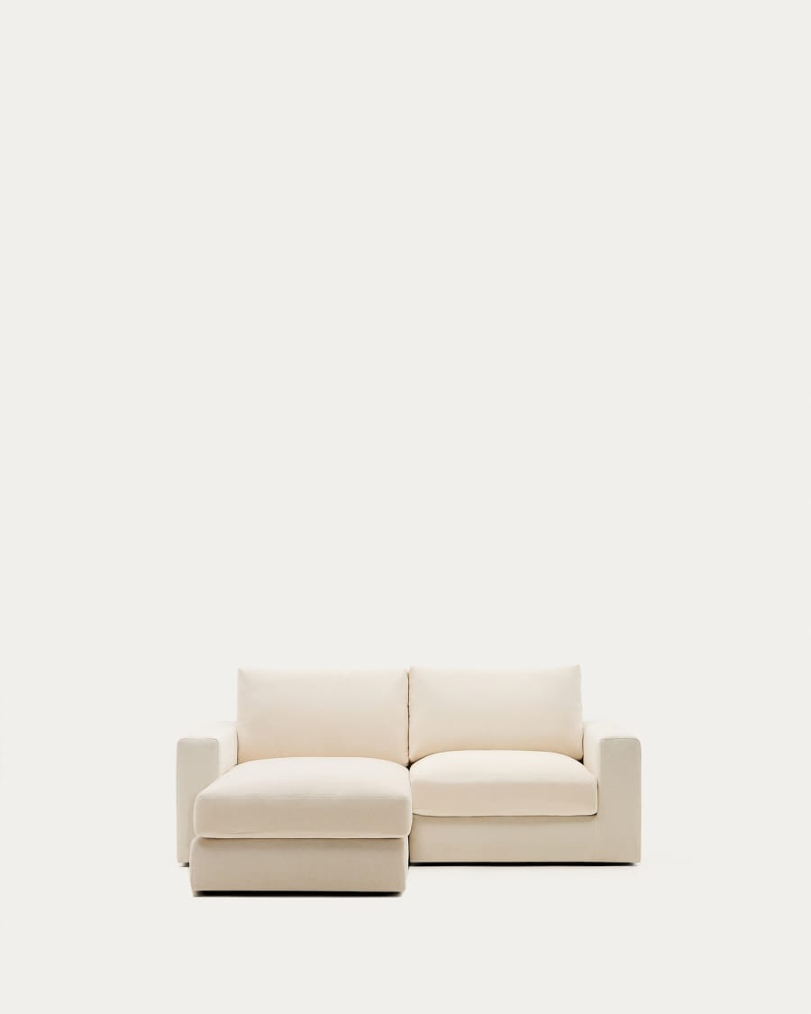 Modulares Sofa Alea für 3 Personen mit abnehmbarem Bezug aus Chenille mit Chaiselongue links in Ecru, 220 cm