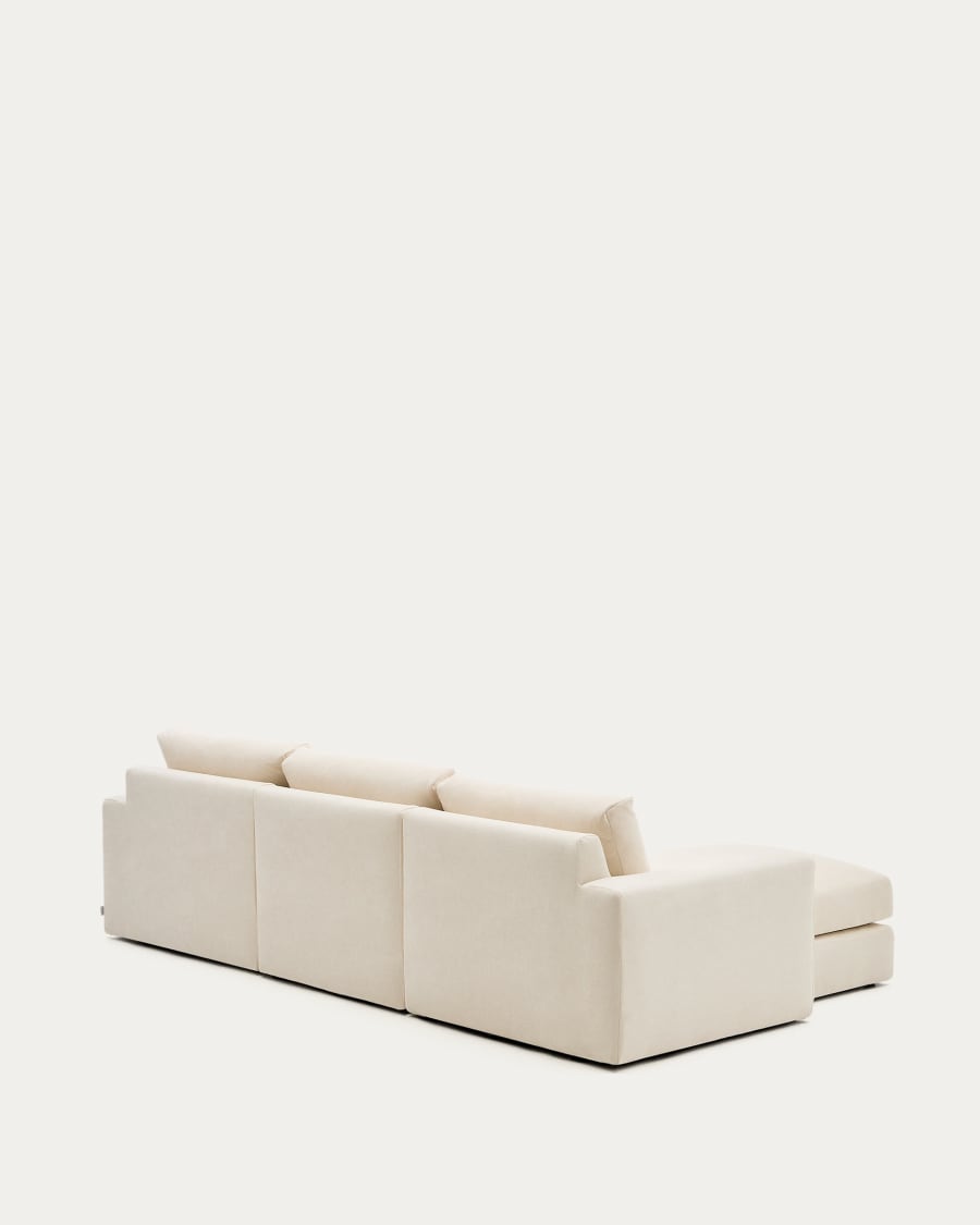 Modulares Sofa Alea für 4 Personen mit abnehmbarem Bezug aus Chenille mit Chaiselongue links in Ecru, 310 cm