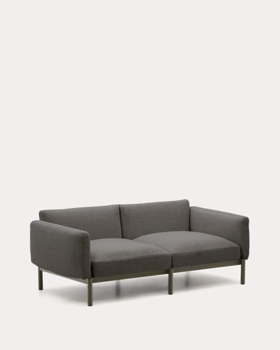 Sofa modułowa ogrodowa Sorells 2-osobowa z szarą tapicerką i z zielonego aluminium 201 cm