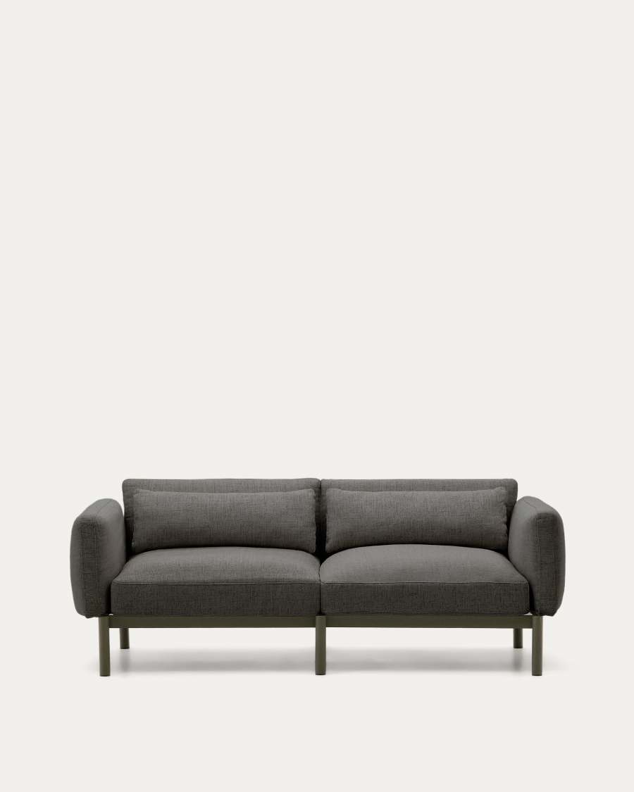 Sofa modułowa ogrodowa Sorells 2-osobowa z szarą tapicerką i z zielonego aluminium 201 cm