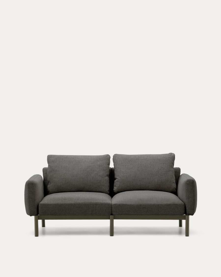 Sofa modułowa ogrodowa Sorells 2-osobowa z szarą tapicerką i z zielonego aluminium 201 cm