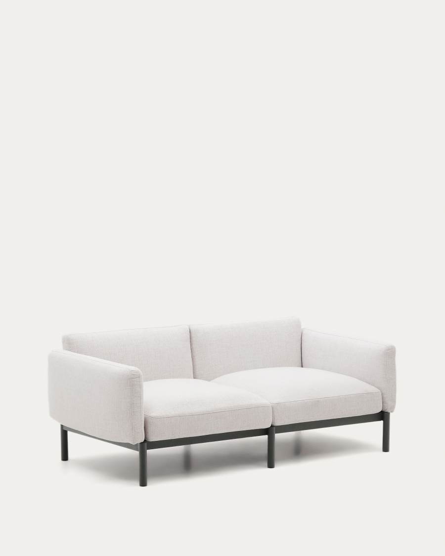 Modulares Outdoor-Sofa Sorells mit 2 Sitzplätzen mit beigefarbener Polsterung und grauem Aluminium, 201 cm