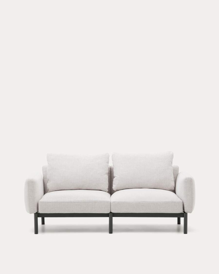 Modulares Outdoor-Sofa Sorells mit 2 Sitzplätzen mit beigefarbener Polsterung und grauem Aluminium, 201 cm