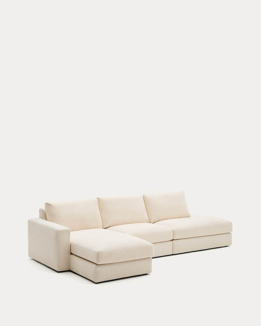 Alea ecru chenille 5-seater modular sofa with left chaise longue and removable cover 340cm