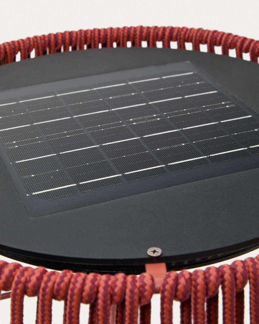 Aldet outdoor solar floor lamp in terracotta mottled rope cord with terracotta metal stand Ø46cm