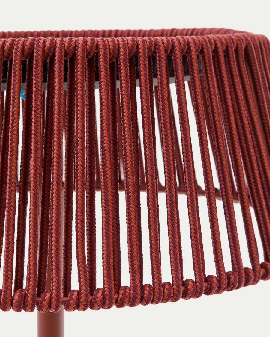 Aldet outdoor solar floor lamp in terracotta mottled rope cord with terracotta metal stand Ø46cm