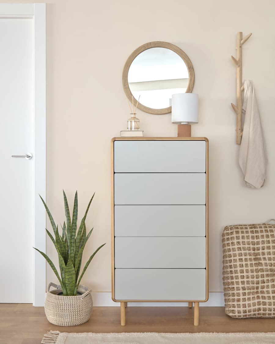 Cassettiera Anielle 5 cassetti in legno massello e impiallacciato frassino 60 x 117 cm