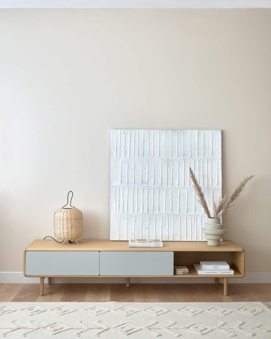 Meuble TV Anielle 2 portes en bois et placage de frêne 180 x 41 cm