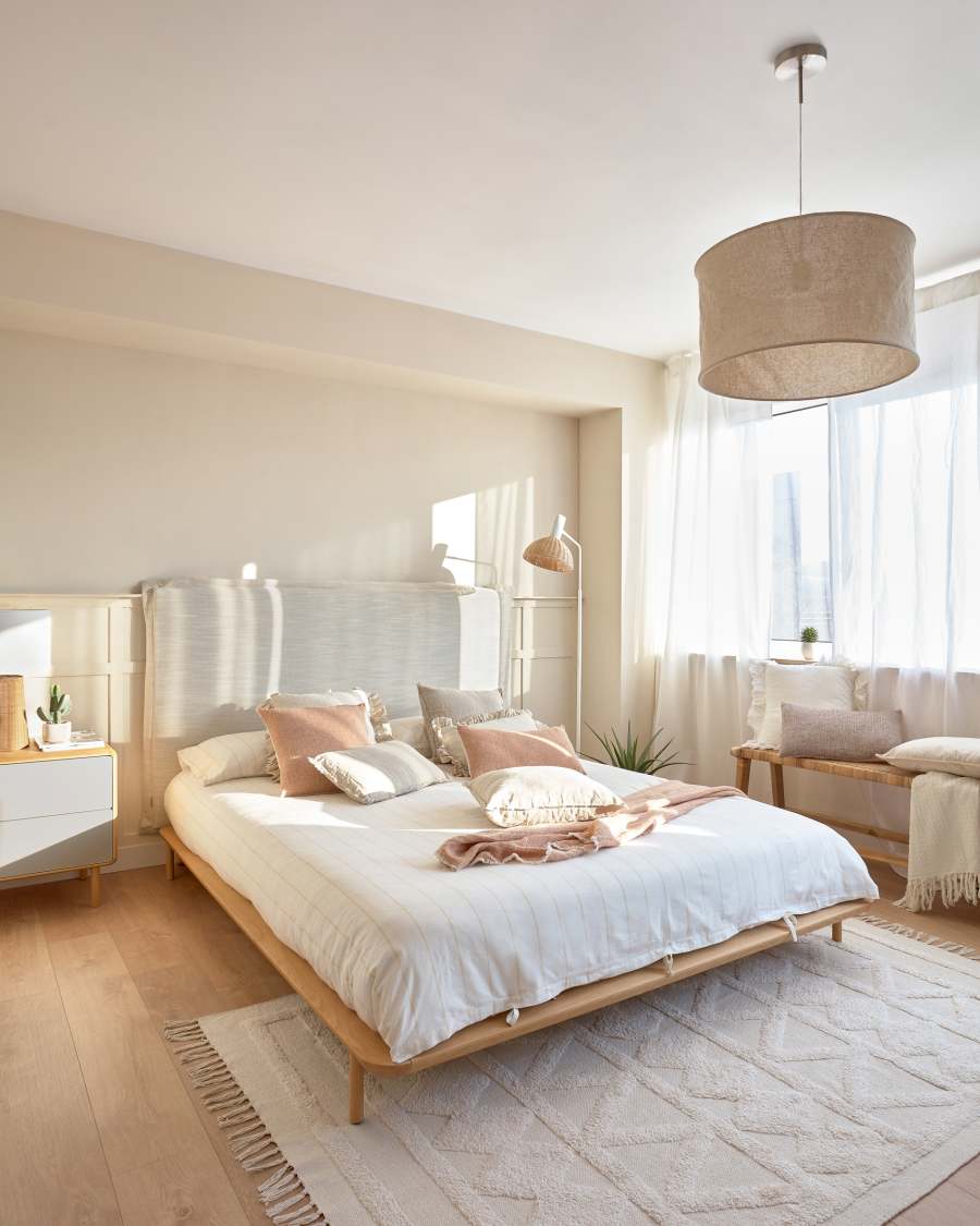 Housse de coussin Casilda en lin et coton rose 45 x 45 cm