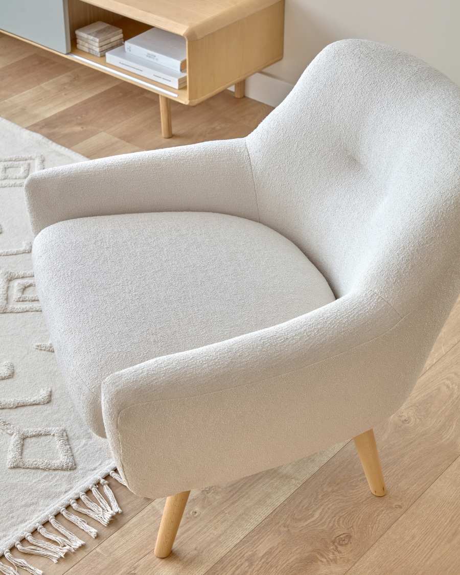 Candela armchair in white micro bouclé FSC Mix Credit