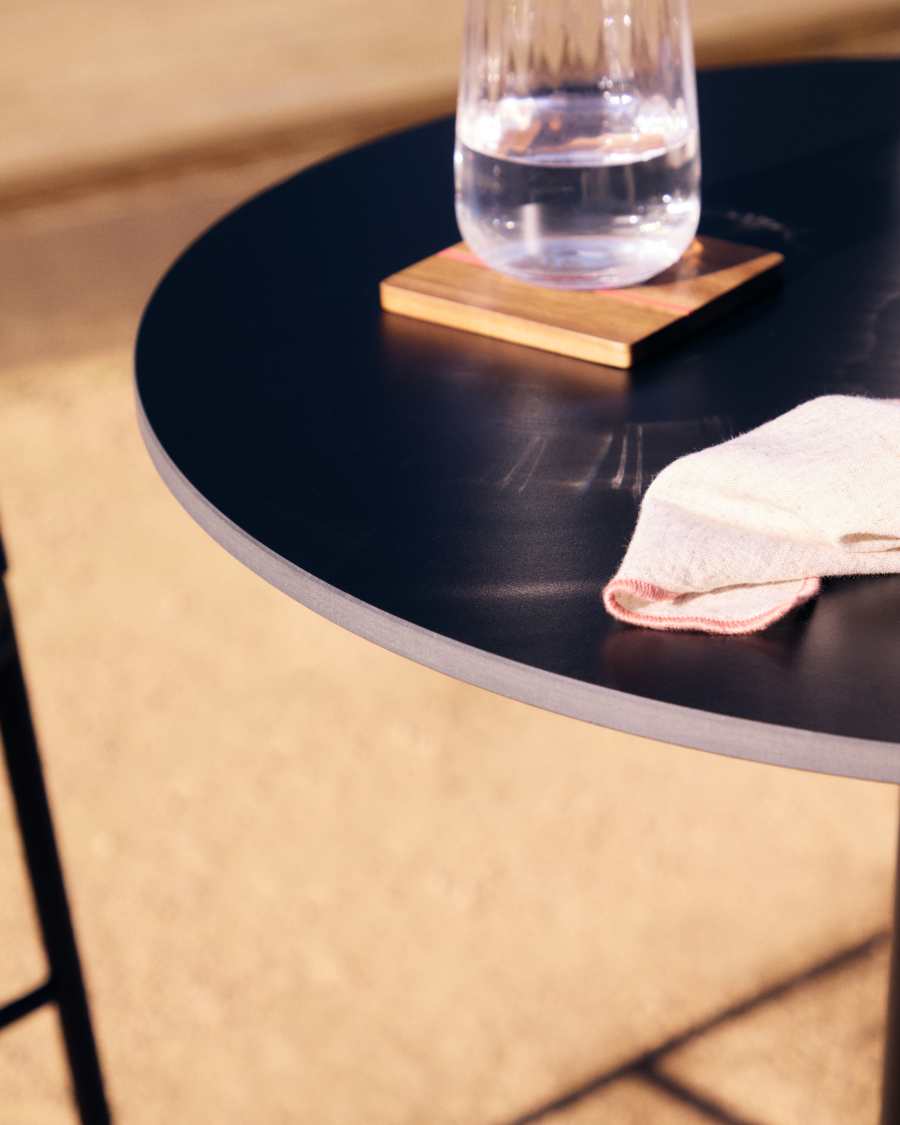 Esilda schwarzer runder Stehtisch mit schwarz lackiertem Metallbein Ø 60 x 96 cm