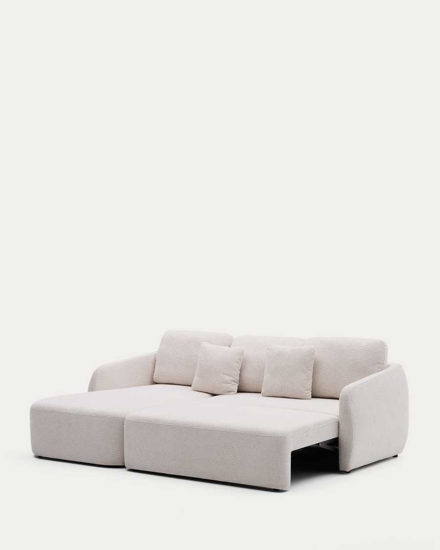 Divano letto Laira 3 posti in ciniglia con chaise longue sinistra écru 246 cm FSC Mix Credit