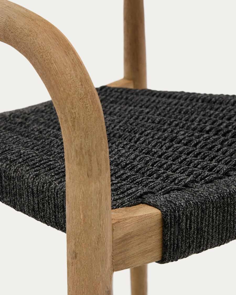 Nina stapelbarer Stuhl aus massivem Akazienholz und Seil in Schwarz FSC 100%