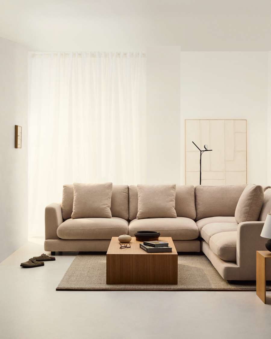 Gala 6-seater corner sofa in beige chenille FSC Mix Credit 300 x 300cm