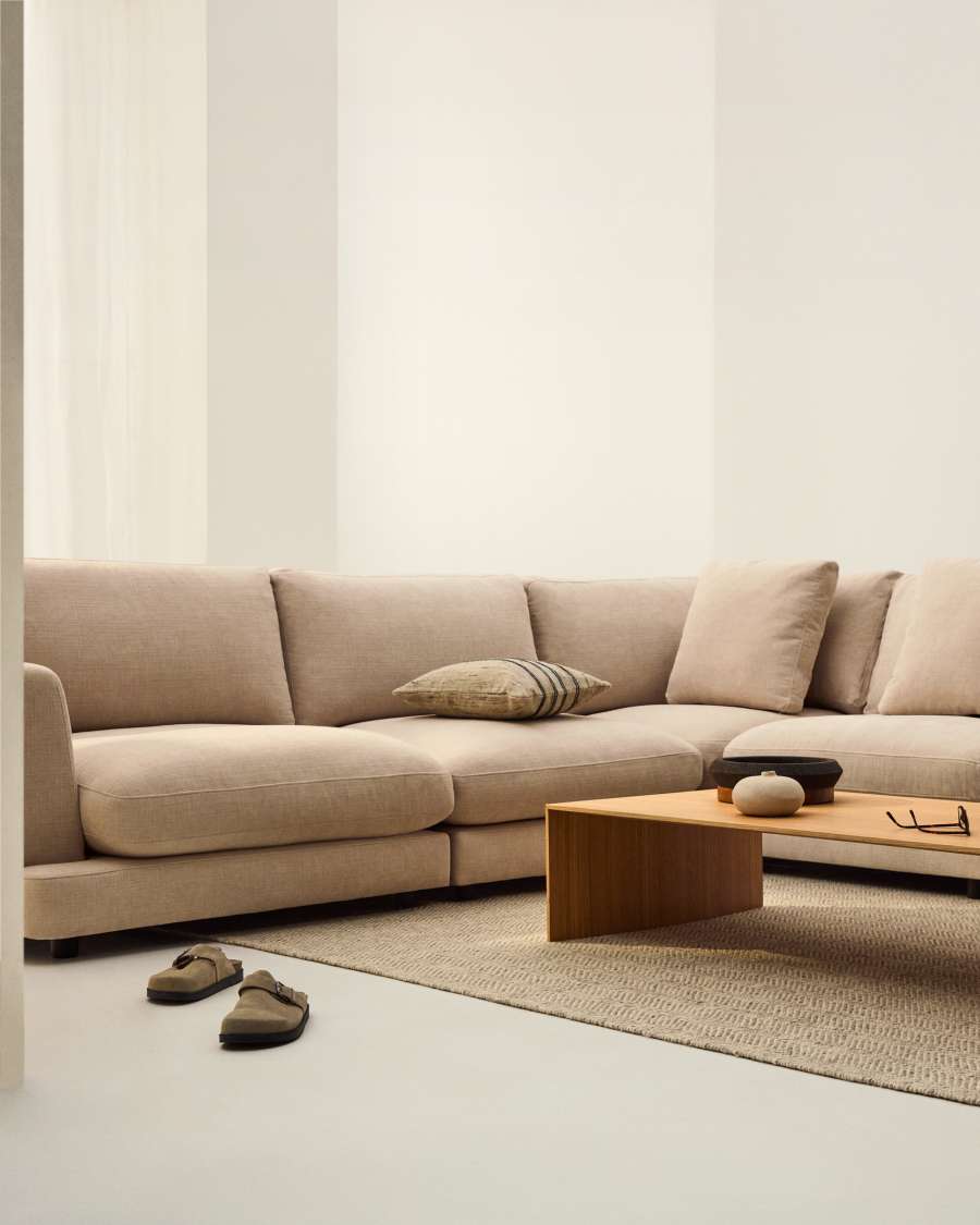 Gala 6-seater corner sofa in beige chenille FSC Mix Credit 300 x 300cm