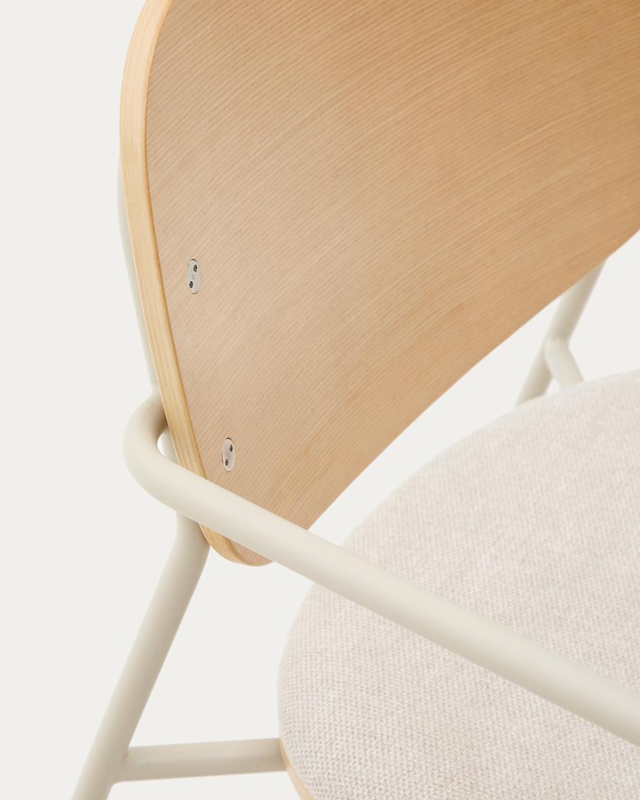 Meli chair in ash veneer with beige chenille seat and beige metal structure FSC Mix Credit