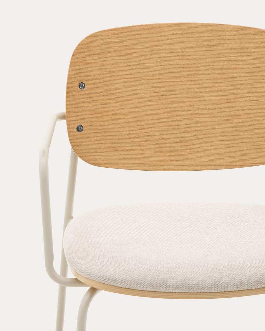 Meli chair in ash veneer with beige chenille seat and beige metal structure FSC Mix Credit