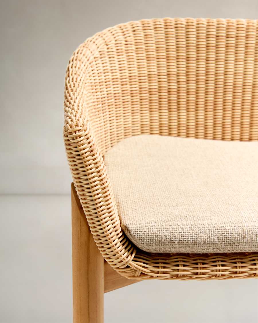 Galea stool in FSC 100% solid teak wood and synthetic rattan 65cm
