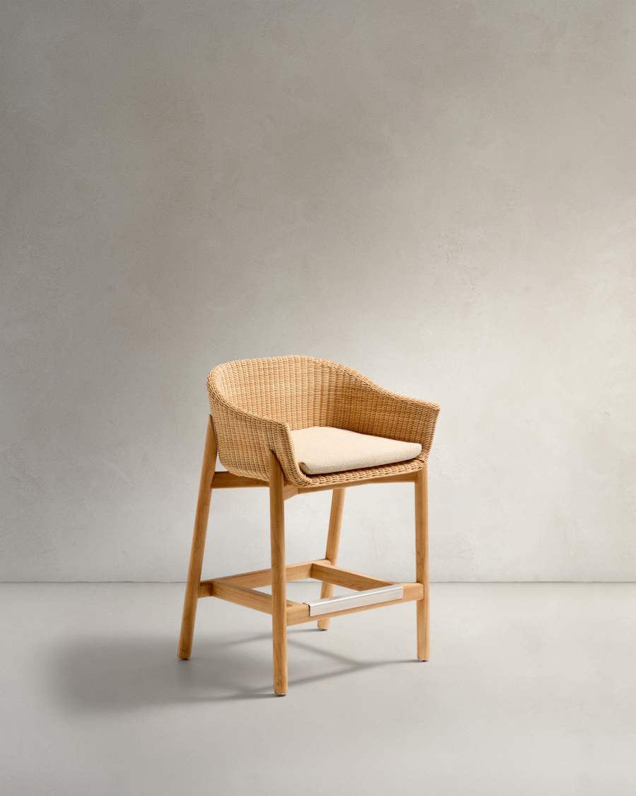 Galea stool in FSC 100% solid teak wood and synthetic rattan 65cm