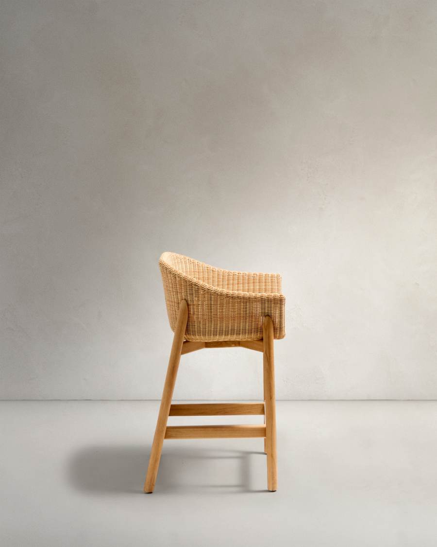 Galea stool in FSC 100% solid teak wood and synthetic rattan 65cm