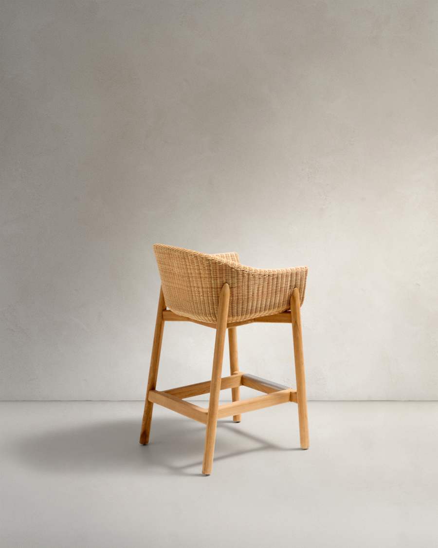 Galea stool in FSC 100% solid teak wood and synthetic rattan 65cm