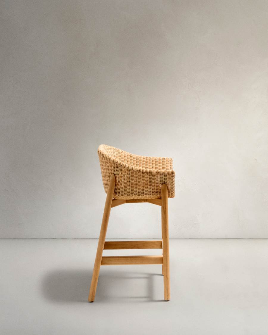 Hocker Galea aus massivem Teakholz und synthetischem Rattan 75 cm FSC 100%