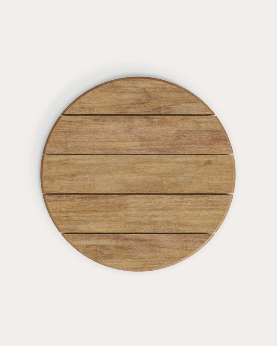 Hoher, runder Outdoor-Tisch Esilda mit Tischplatte aus Akazienholz FSC 100 % Ø 80 cm und grünem Stahlfuß Ø 55 x 96 cm