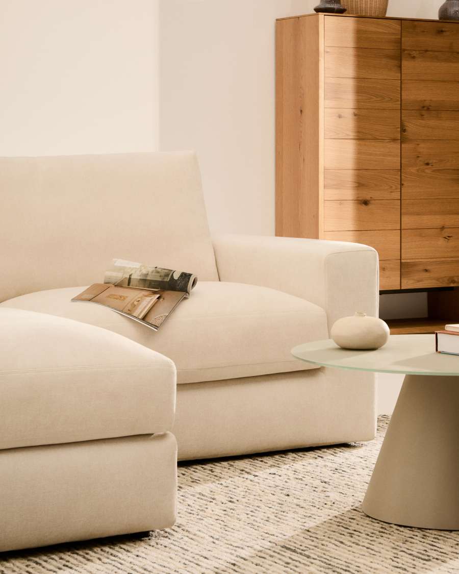 Modulares Sofa Alea für 3 Personen mit abnehmbarem Bezug aus Chenille mit Chaiselongue links in Ecru, 220 cm