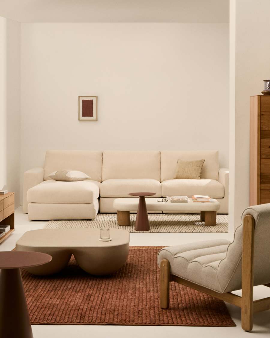 Modulares Sofa Alea für 4 Personen mit abnehmbarem Bezug aus Chenille mit Chaiselongue links in Ecru, 310 cm