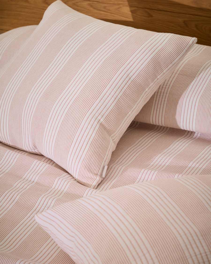 Macie set of 2 red and beige striped 100% cotton cushion covers 50 x 50cm