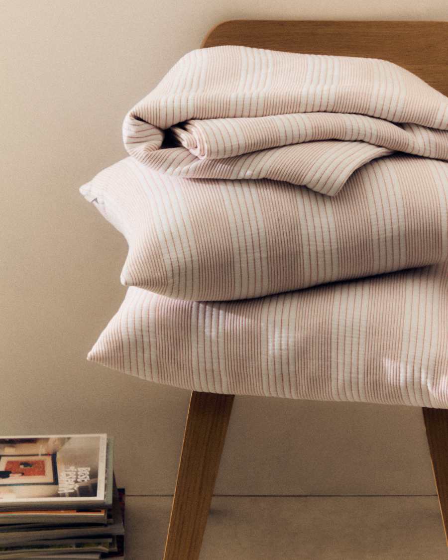 Macie orange and beige striped 100% cotton bedspread for 90/135cm bed