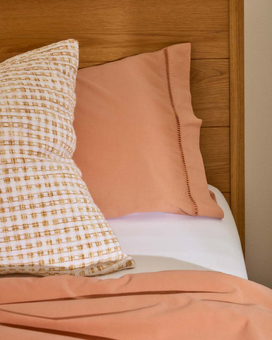 Caline Set of Duvet Cover and Pillowcase in 100% Percale Cotton Terracotta for 90 cm Bed