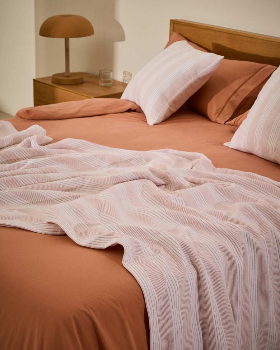 Macie orange and beige striped 100% cotton bedspread for 90/135cm bed