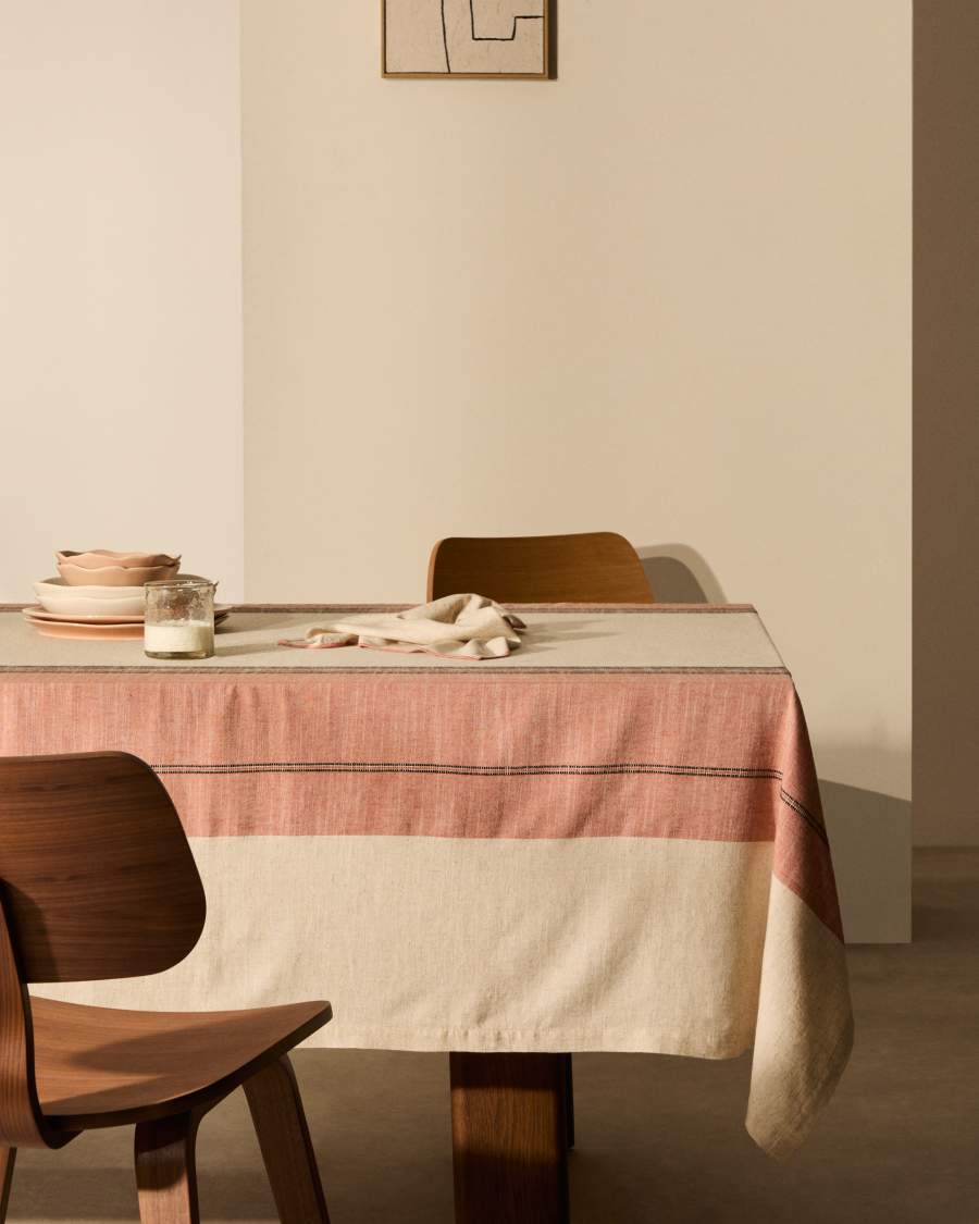 Nappe Veliat en lin et viscose à rayures tissées multicolores 170 x 250 cm