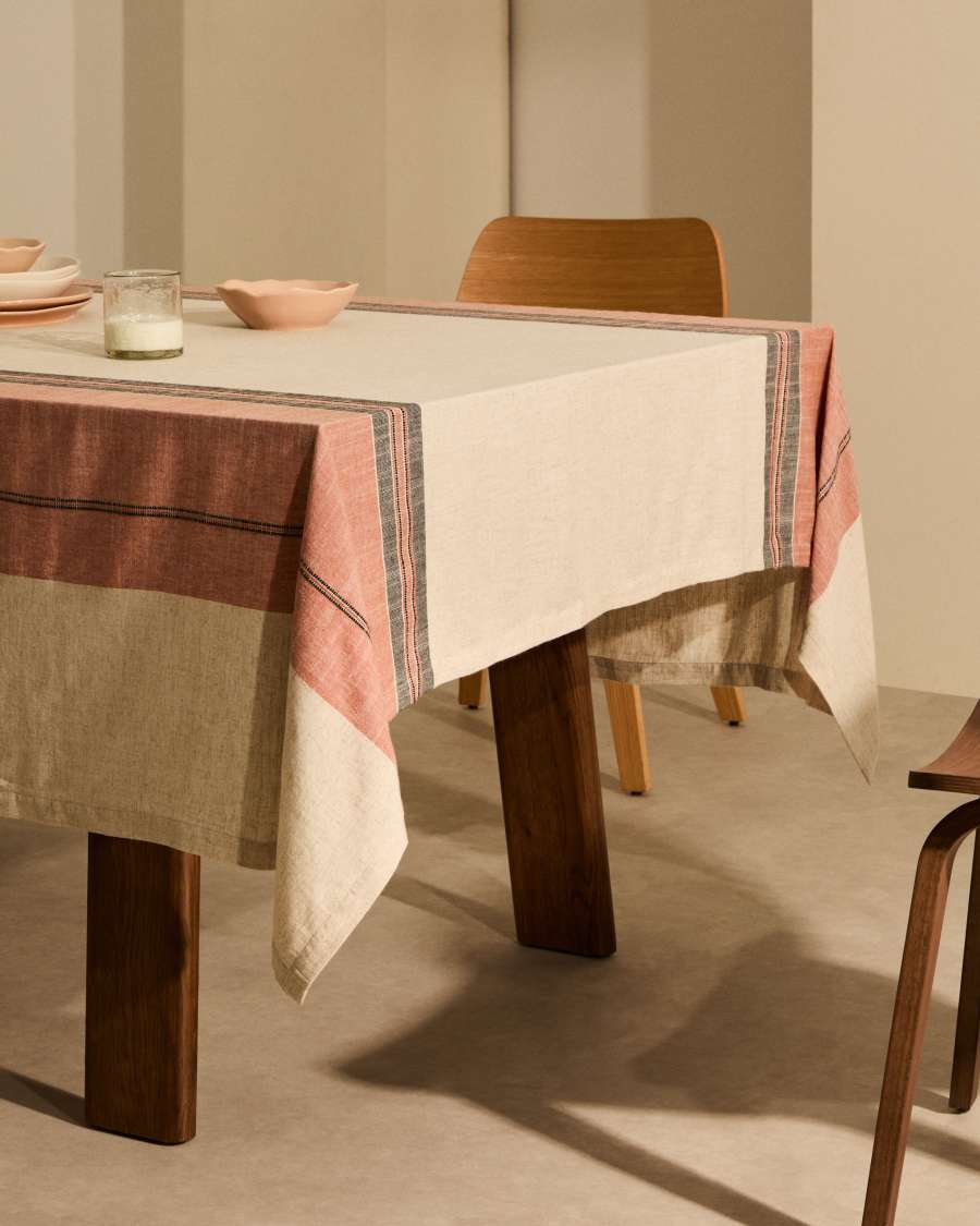 Nappe Veliat en lin et viscose à rayures tissées multicolores 170 x 250 cm