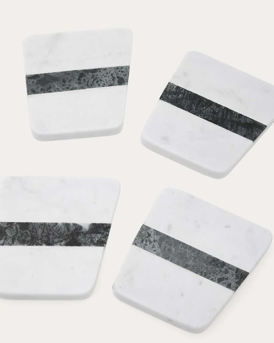 Σετ 4 σουβέρ Nira από λευκό και πράσινο μάρμαρο