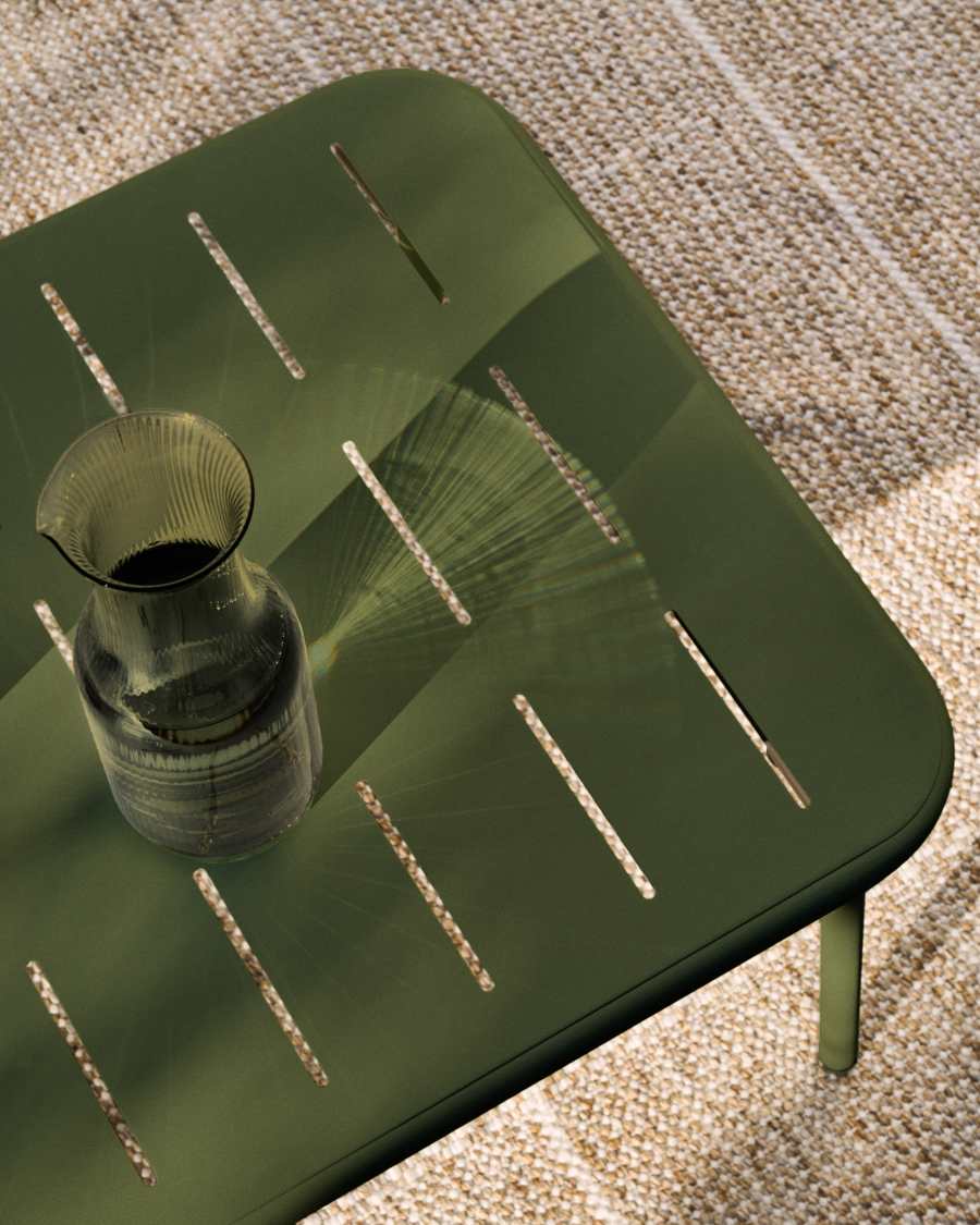 Zivia outdoor coffee table in green galvanised steel 90 x 50cm