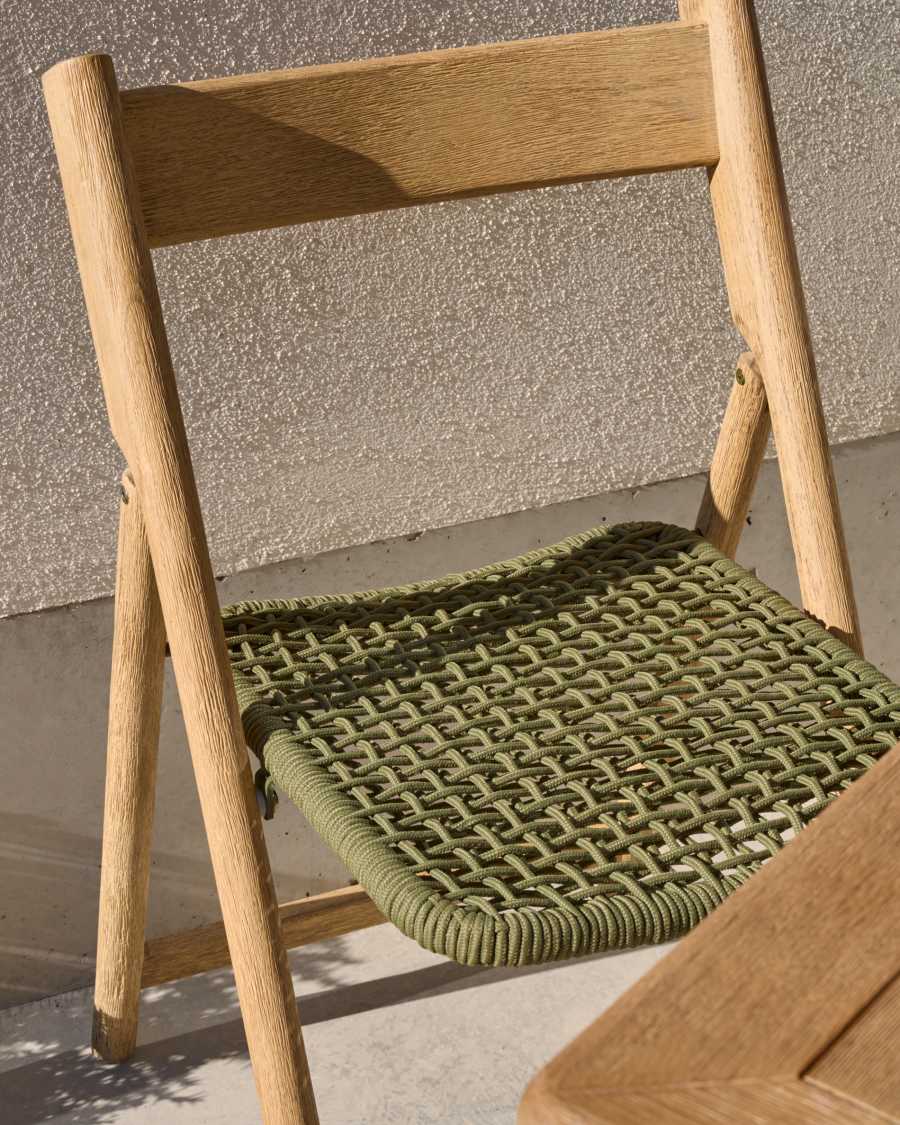 Dandara folding chair in solid acacia wood with steel structure and green cord FSC 100%