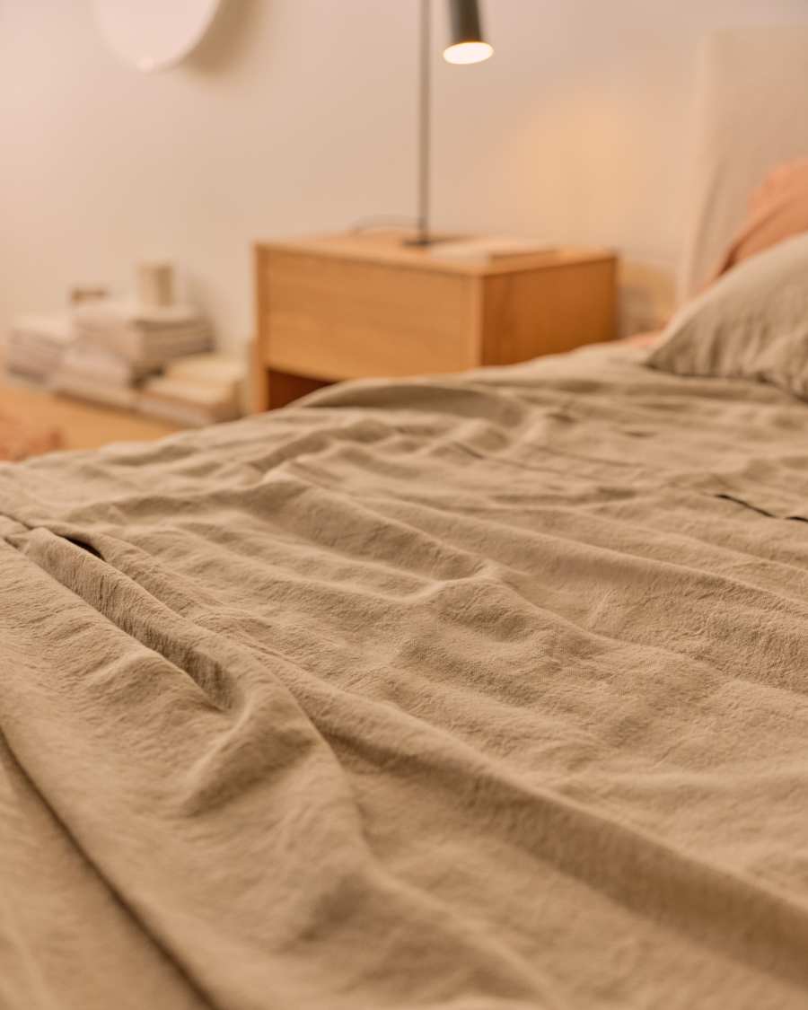 Tagesdecke Tandi aus 100 % Leinen in Beige für 150/160-cm-Betten