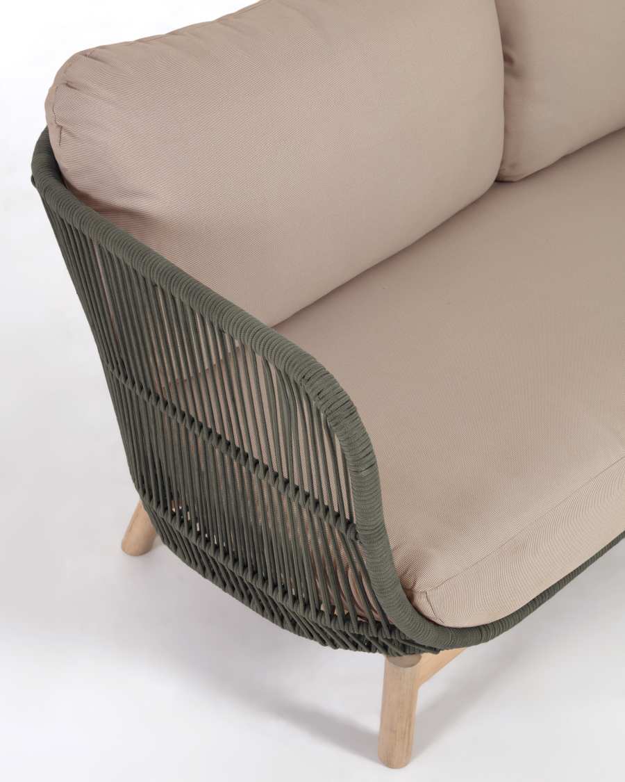 Catalina 3 seater sofa made with green cord and solid acacia wood, 170 cm FSC 100%