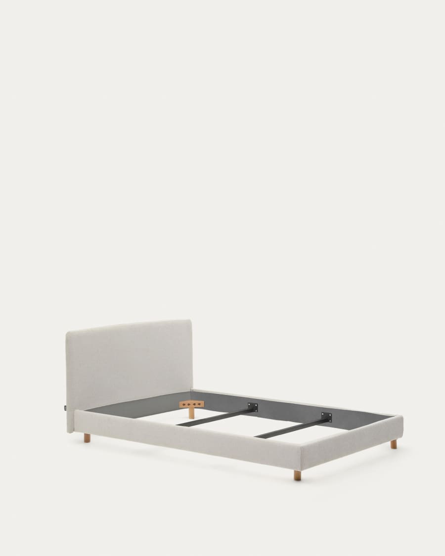 Pearl chenille Valma bed with removable cover and solid beech wood legs for a 90 x 200 cm mattress