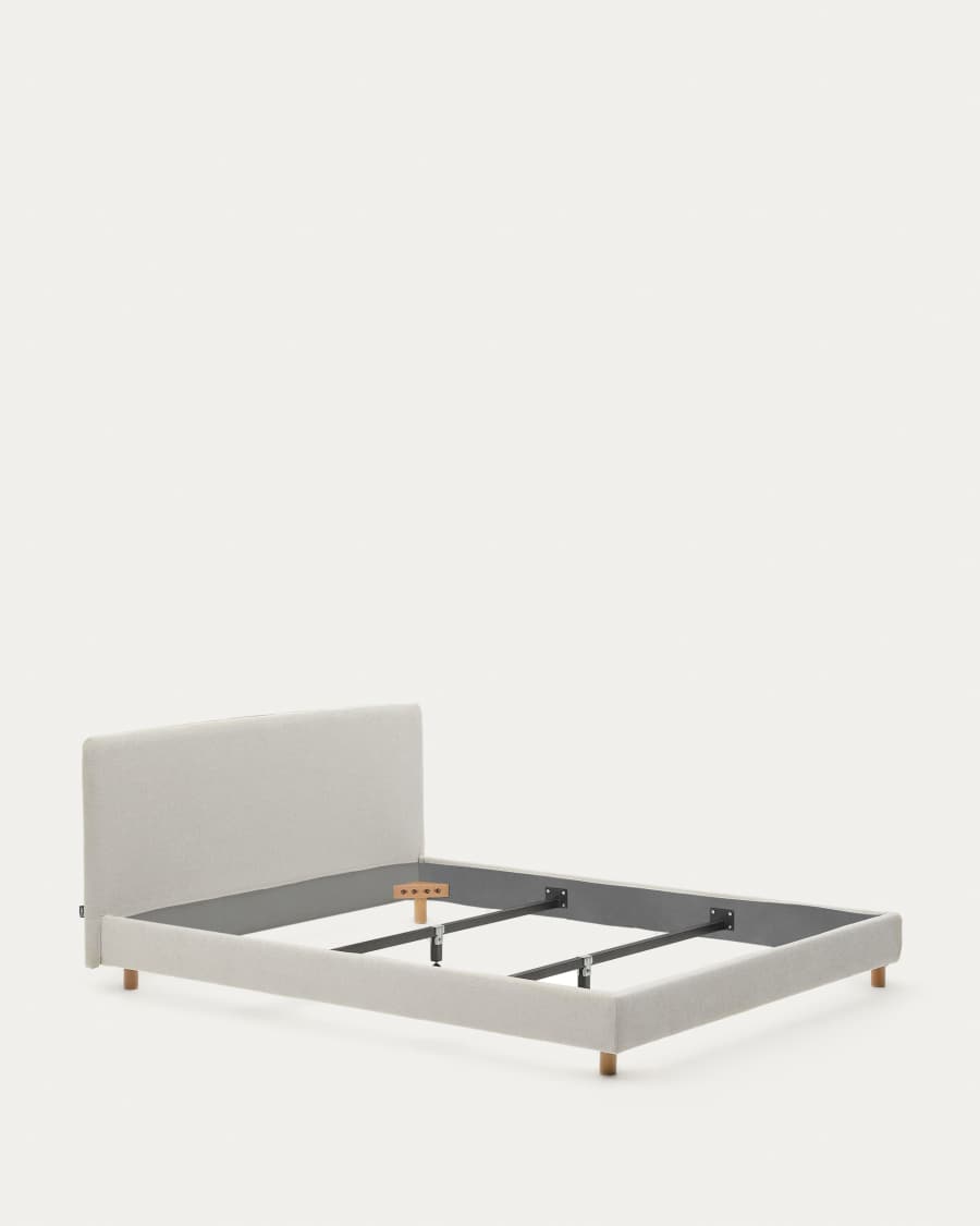 Pearl chenille Valma bed with removable cover and solid beech wood legs for a 160 x 200 cm mattress