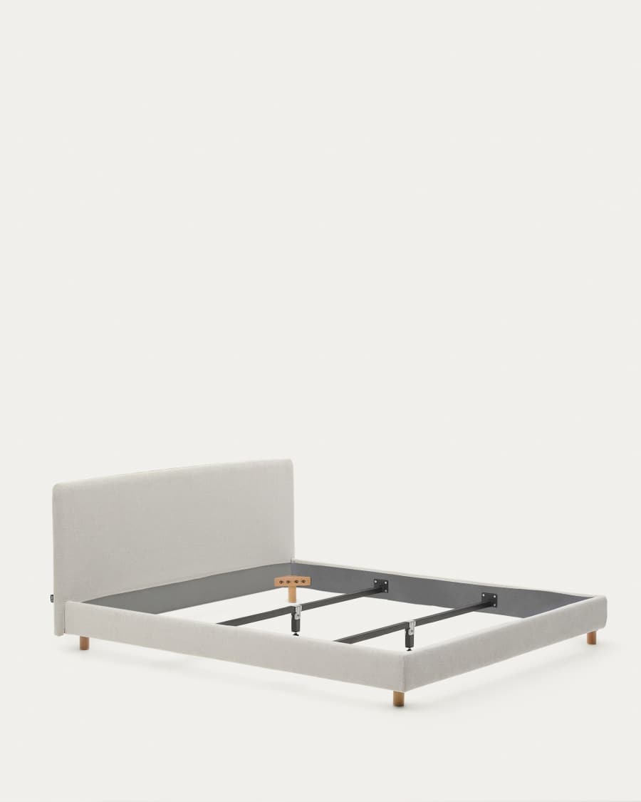Pearl chenille Valma bed with removable cover and solid beech wood legs for a 180 x 200 cm mattress