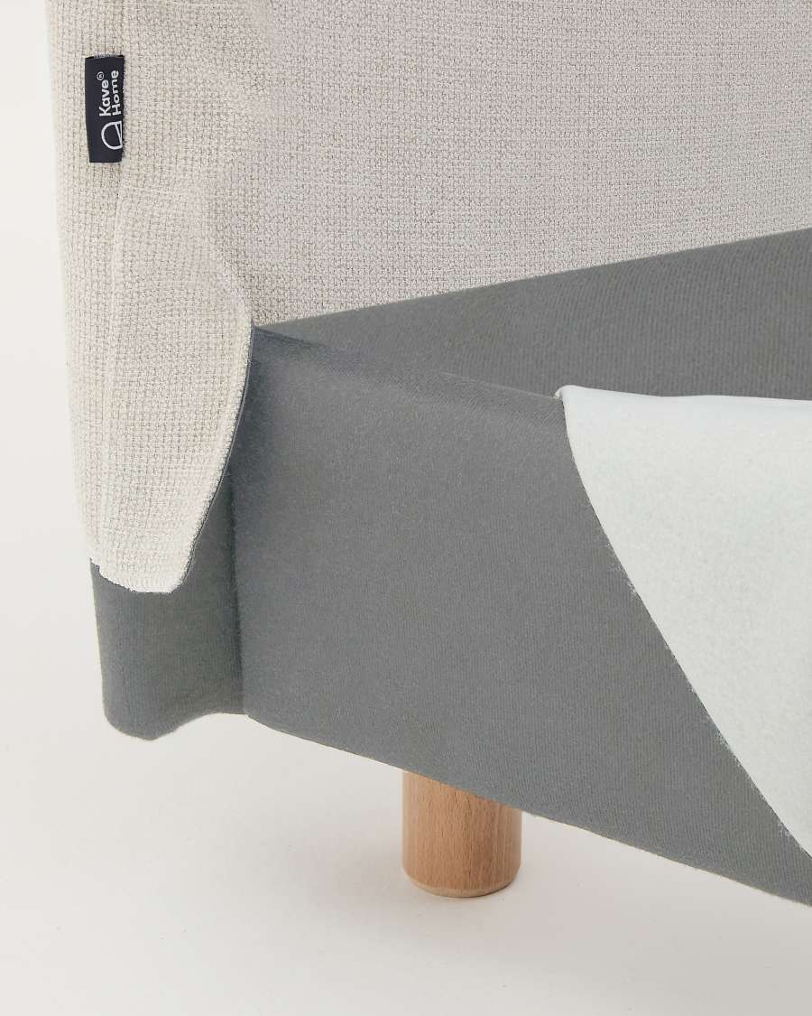 Pearl chenille Valma bed with removable cover and solid beech wood legs for a 90 x 200 cm mattress