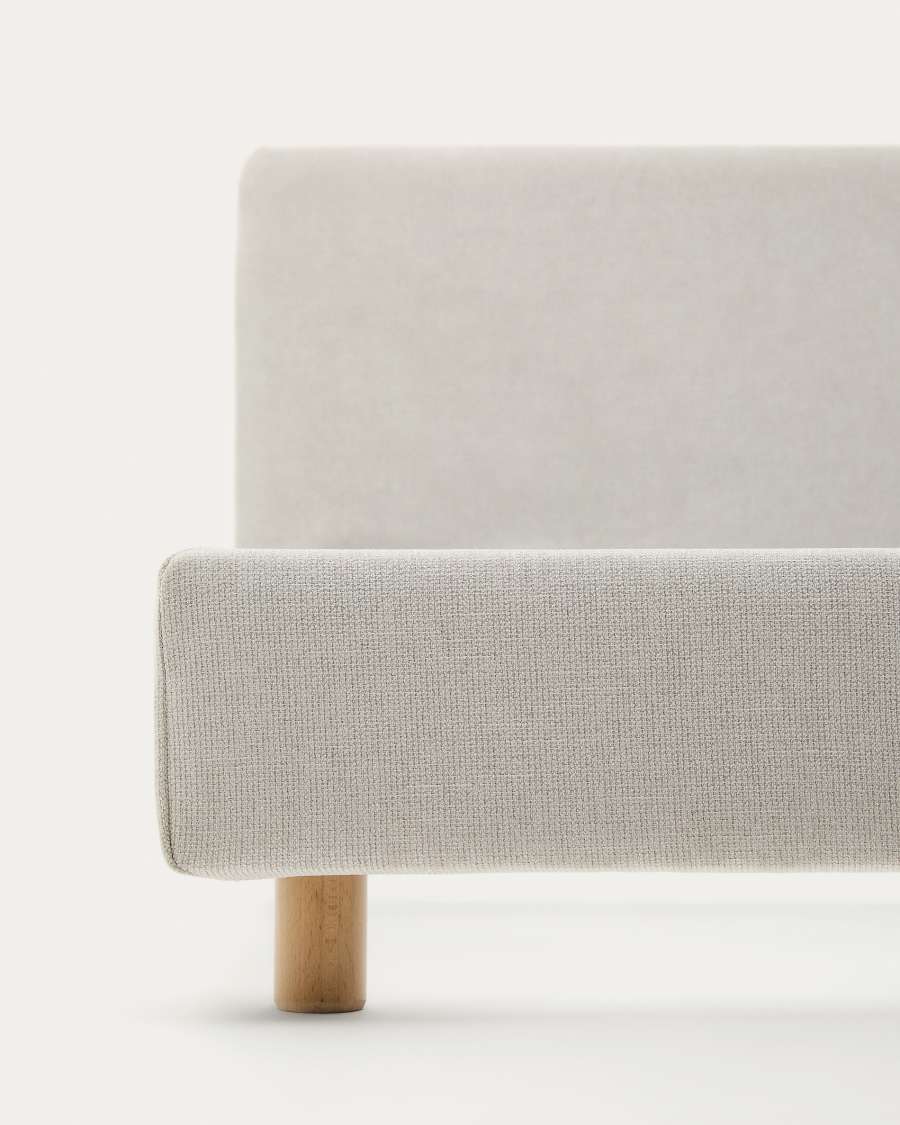 Pearl chenille Valma bed with removable cover and solid beech wood legs for a 160 x 200 cm mattress