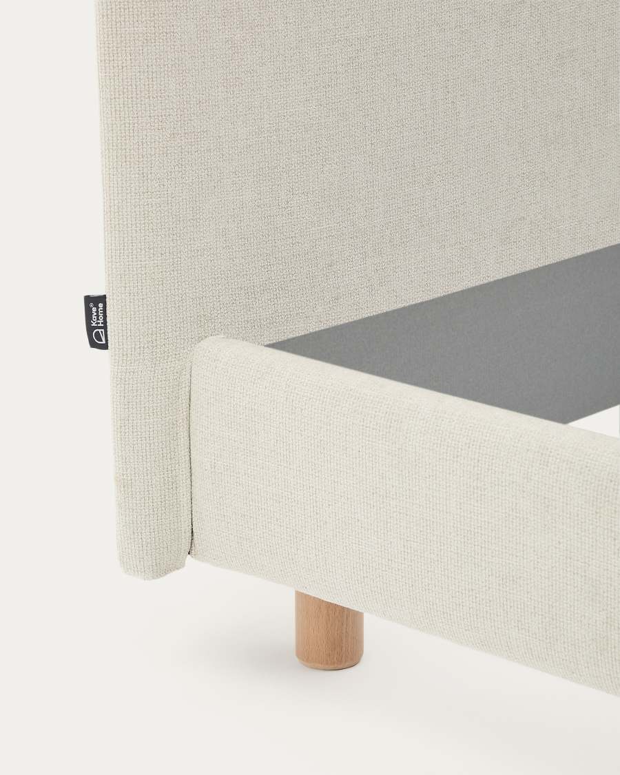 Pearl chenille Valma bed with removable cover and solid beech wood legs for a 180 x 200 cm mattress