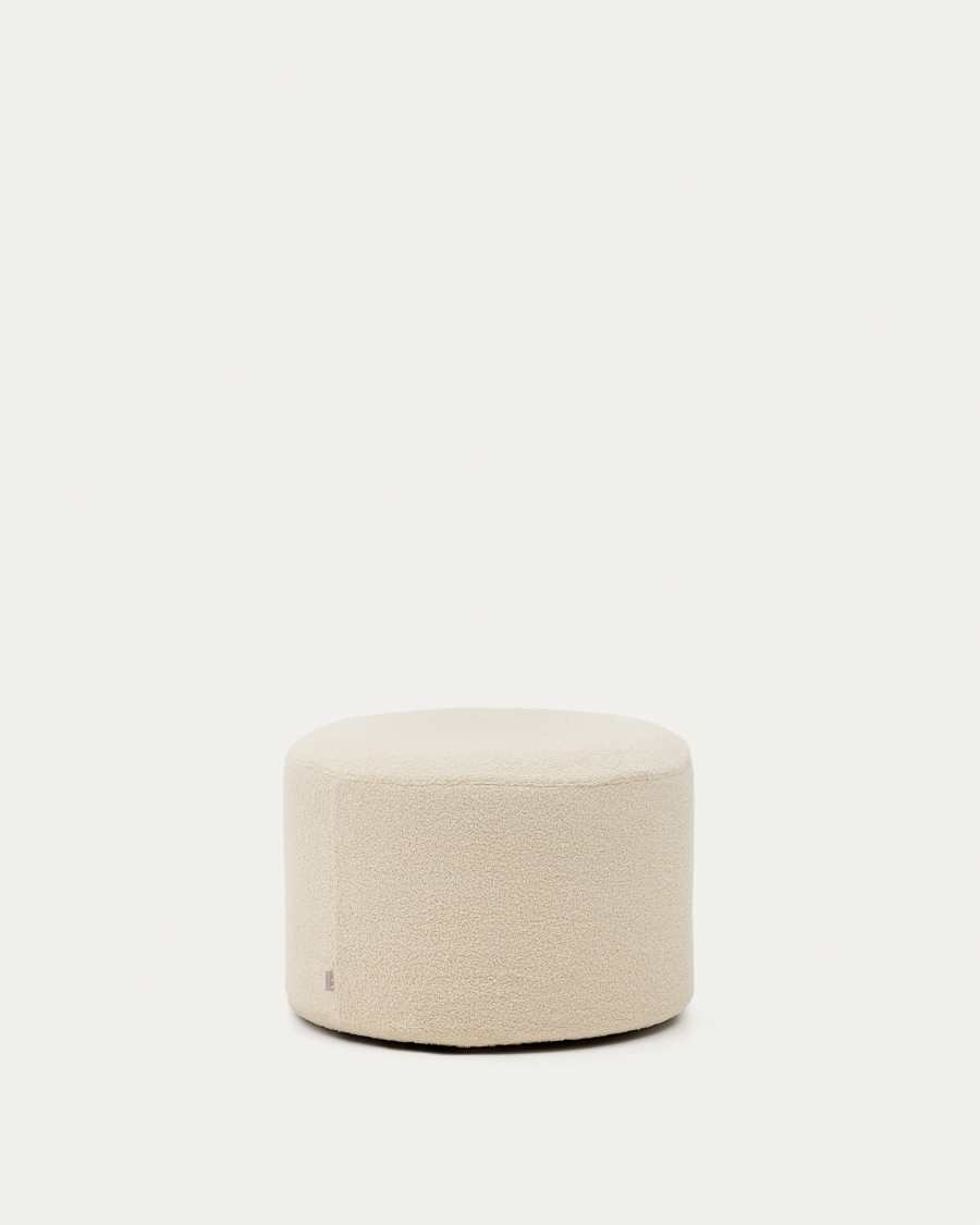 Repose-pieds déhoussable Kaeli en bouclette écru Ø 60 cm