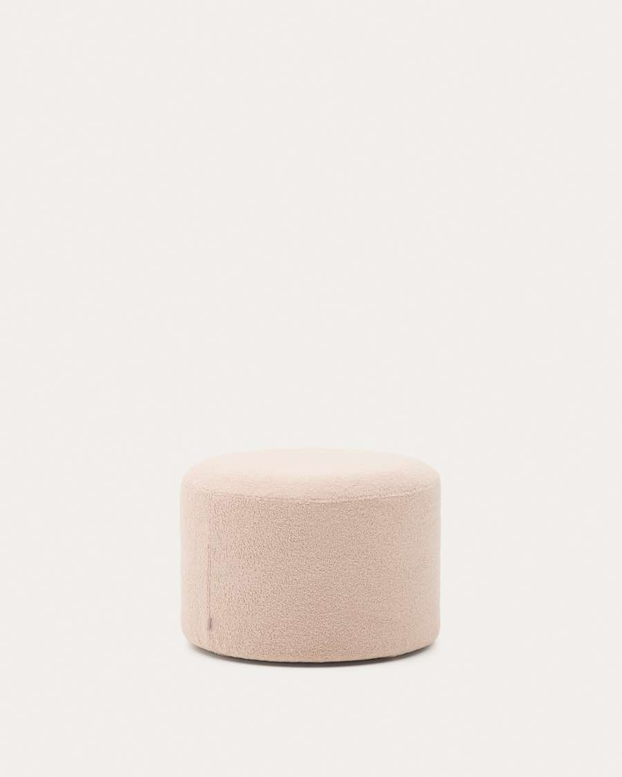 Kaeli footrest with removable cover in pink bouclé Ø 60 cm